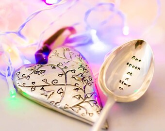 One Spoon At A Time - Spoon Theory - Spoonie - Chronic Illness - Hand Stamped Engraved Spoon - Vintage Table Spoon