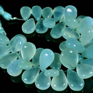 5 Inches Strand Aqua Chalcedony Beads 9x15mm to 14x21mm Pear Shape Smooth Gemstone Beads Chalcedony Briolettes Semi Precious No- 0130