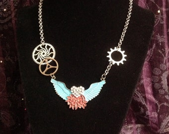 Angel wings, steampunk necklace