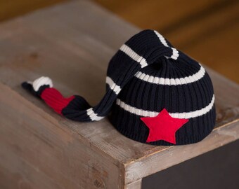 Upcycled Newborn Hat, Nautical Newborn Hat, NewbornStar Hat, Newborn Photography Prop, Newborn Boy Hat, Newborn Photo Prop, Ready to Ship