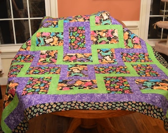 Kitties and Fishes Large Lap Quilt