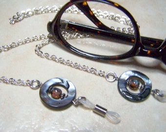 Eyeglass Chain, Mother of Pearl, With Czech Glass Beads, One of a Kind, Eyeglasses Holder, 26 Inches