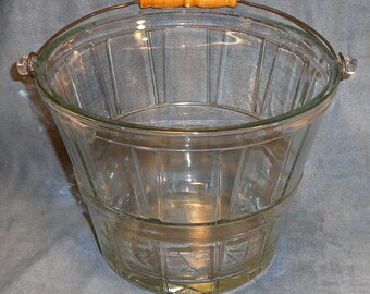 Anchor Hocking Glass Pail Ice Bucket Wood Handle