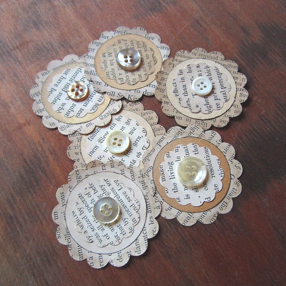 Download Items similar to Vintage Paper Ephemera Embellishments-- Assorted Upcycled Book Pages & Buttons ...