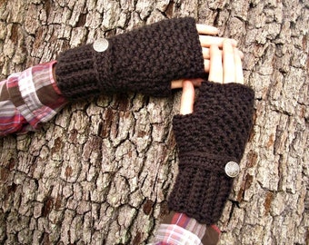 Crocheted Fingerless Gloves Mittens - Fingerless Gloves in Espresso Brown Gloves - Brown Mittens Womens Accessories