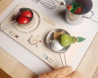 Wooden play kitchen - medium with two burners - waldorf cook top for kids