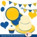 Blue yellow colors clip art designer set Digital labels circles buntings hearts cupcakes Clipart Scalloped Scrapbooking images pf00064-1ia