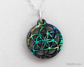 Flower of Life Necklace Small — Abalone, Sacred Geometry, Seed of Life Gift, Spiritual Jewelry, Spiritual Gifts, Seed of Life Jewellery