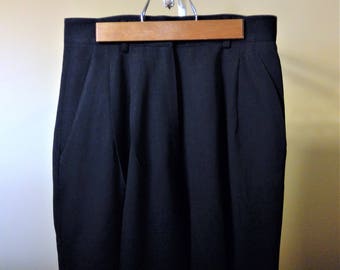 Vintage 1970's LIMITED 100% Pure Wool Navy Blue Pleated High Waist Fully Lined Trousers - Size 6