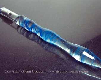Ultramarine blue spiral handformed glass calligraphy & drawing dip pen