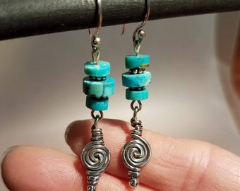 Natural Turquoise Earrings, Southwest Earrings,Turquoise Earrings, Dangle Earrings, Beaded Earrings, Boho Earrings, Drop Earrings