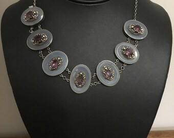 Victorian Sterling Silver, Chalcedony And Amethyst Necklace