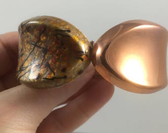 Vintage Modernist Matisse Renoir Copper and Enamel Clamper Bracelet