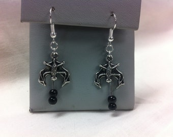Vampiric bat earrings with black glass beads