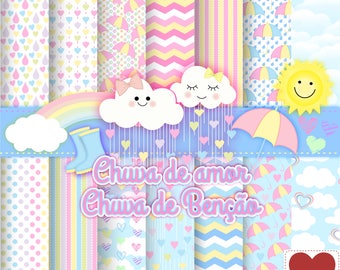 Rain Love rain shower blessing digital Paper blessed Rainy Kit