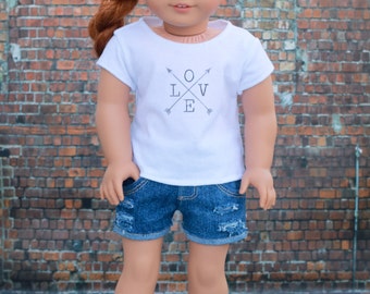 18 Inch Doll Clothes | Trendy Love with Arrows Graphic White Short Sleeve TEE for 18 Inch Doll
