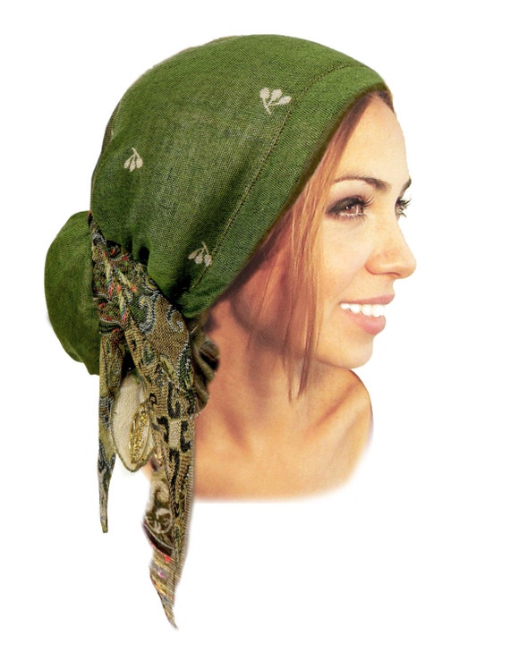 Olive forest green head scarf hippie boho chic artisan snood