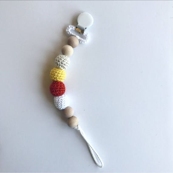 Citrus Clip - Crocheted Clip -- Crocheted Beads Pacifier Clip -- Eco-friendly pacifier clip -- crocheted wooden beads -- Baby Teether
