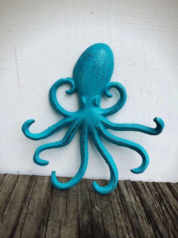 Turquoise Aqua Blue Octopus Wall Hook / Nautical Coat Hooks