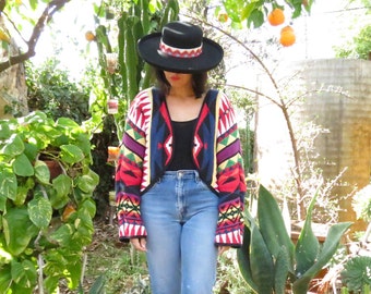 Vintage Handwoven Southwestern Geometric Cardigan / Southwestern Open Jacket
