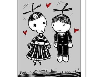 Love is Strange - GingerDead Goth /Alt Greeting Cards - Valentine / Love / Friendship - Single Card w/ Envelope