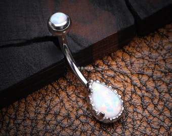 Fire Opal Elegance Teardrop Belly Button Ring