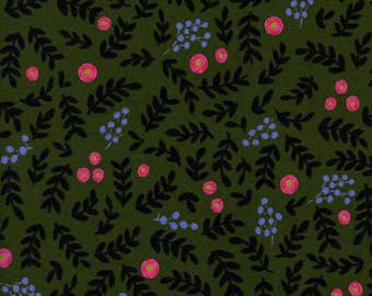 SALE Rose Garden Moss Green Metallic - Wonderland - Anna Bond Rifle Paper Co - Cotton + Steel - 8020-02