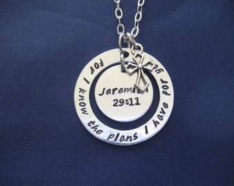 Jeremiah 29:11 For I know the plans I have for you hand stamped washer necklace