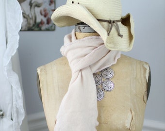 Lush, hand-crocheted scarves made from repurposed cashmere sweaters (in cream)