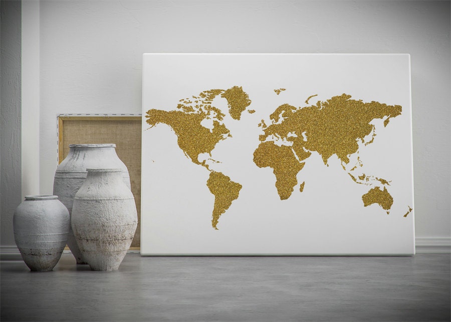 gold world map printable wall art gold glitter world map