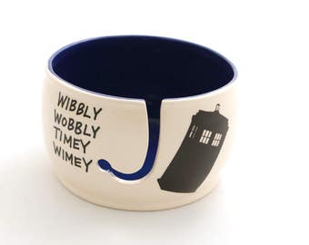 Doctor Who Yarn Bowl, Tardis , large yarn bowl , ceramic yarn bowl, wibbly wobbly timey wimey , crochet supplies , knitting gift
