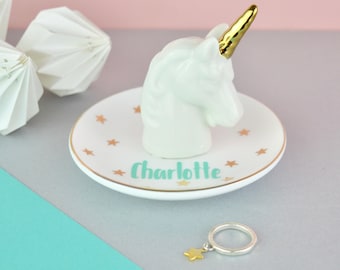 Unicorn Ring Dish - Unicorn Jewellery Dish - Unicorn - Personalised Dish - Personalised Unicorn - Jewelry Dish - Gold and White