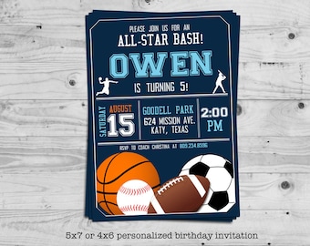 Sports birthday invitation - personalized with your child's name - basketball, football, soccer, baseball - digital / printable