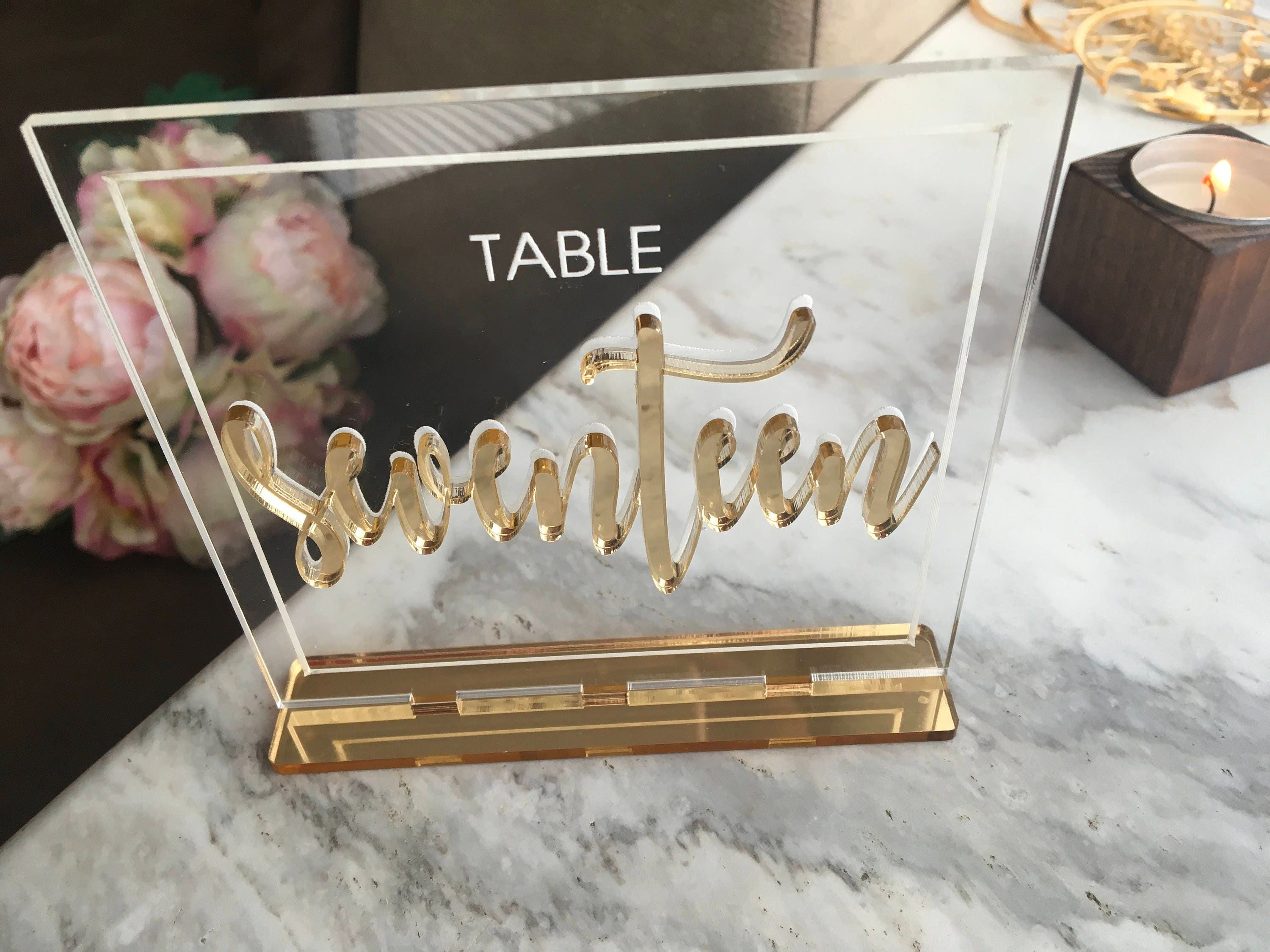 Gold Mirror Wedding Table Numbers Clear Acrylic Wedding Sign