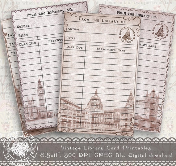 Printable Journal Vintage Library Card Aged Paper Digital