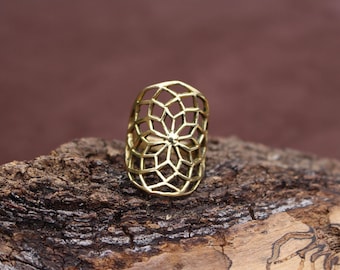 Star Of Life Brass Ring, Sacred Geometry Ring, Yoga Jewellery, Tribal Jewellery, Spiritual Ring, Handmade Ring, Bague Fleur De Vie