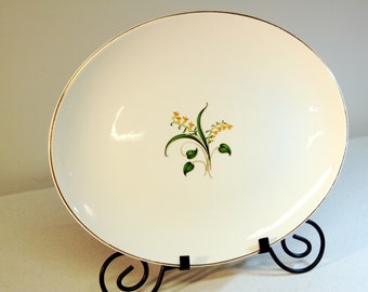 Large-Knowles forsythia platter-mid century vintage serving platter-porcelain with gold rim