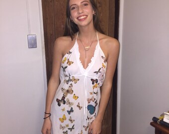 Butterfly 90s Summer Dress HalterNeck Beach Dress Backless
