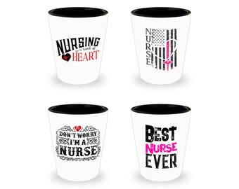 Nurse Shot Glass Set - Set of Four - Perfect gift for any Nurse - Shot Glass Gift Set - Nurse Shot Glasses - Fun Nurse Gift Idea