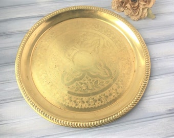 Round Brass Serving Tray / Brass Tray / Vanity Tray / Brass Vanity Tray / Vintage Brass Tray / Serving Tray / Perfume Tray