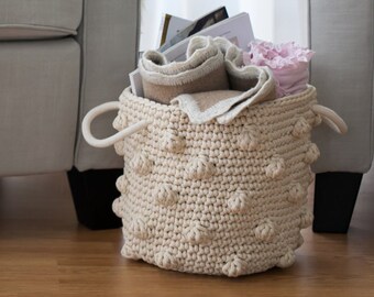 Crochet basket,Rope basket,Storage basket,Nursery basket,Children storage basket, Toys storage, popcorn basket, polka dots basket