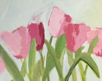 tulip painting pink tulips large floral art pink and green art pamela munger 30x30