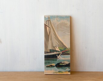 Paint by Number Art Block 'Sailboat' Vertical - sailing, seascape, vintage art