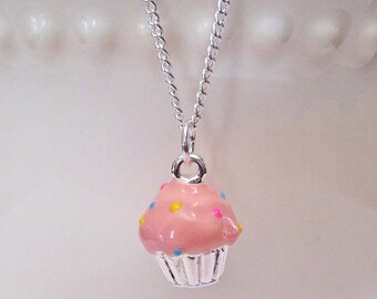 Cupcake Necklace - Cupcake Charm - Birthday Necklace - Food Jewelry - Food Necklace - Baker Gift - Sprinkles Cupcake