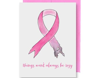 Breast Cancer Card - Hand Illustrated Pink Ribbon