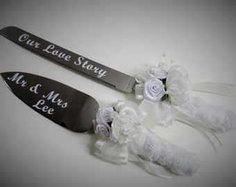 Cake and Knife Serving Set, Wedding Serving Set, White Cake and Knife Serving Set, Custom Cake and Knife Serving Set, PERSONALIZED