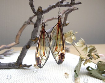 Resin EarringsTransparent Earrings Yellow Black Earrings Dragonfly Earrings Wing Earrings Epoxy Resin Jewelry Nature Earrings Boho Earrings