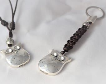 Owl jewelry Owl keyring Silver keychain Custom Leather keychain Personalized keychain Barn owl Gift for men Owl gifts Gift for women