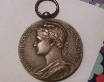Flash Sale Dated 1957 Vintage Silver French Marianne Medal Pendant Medallion Signed A Borret France Republique Francaise