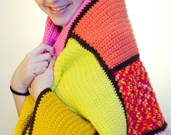 Vibrant patchwork crochet blanket / Lap blanket